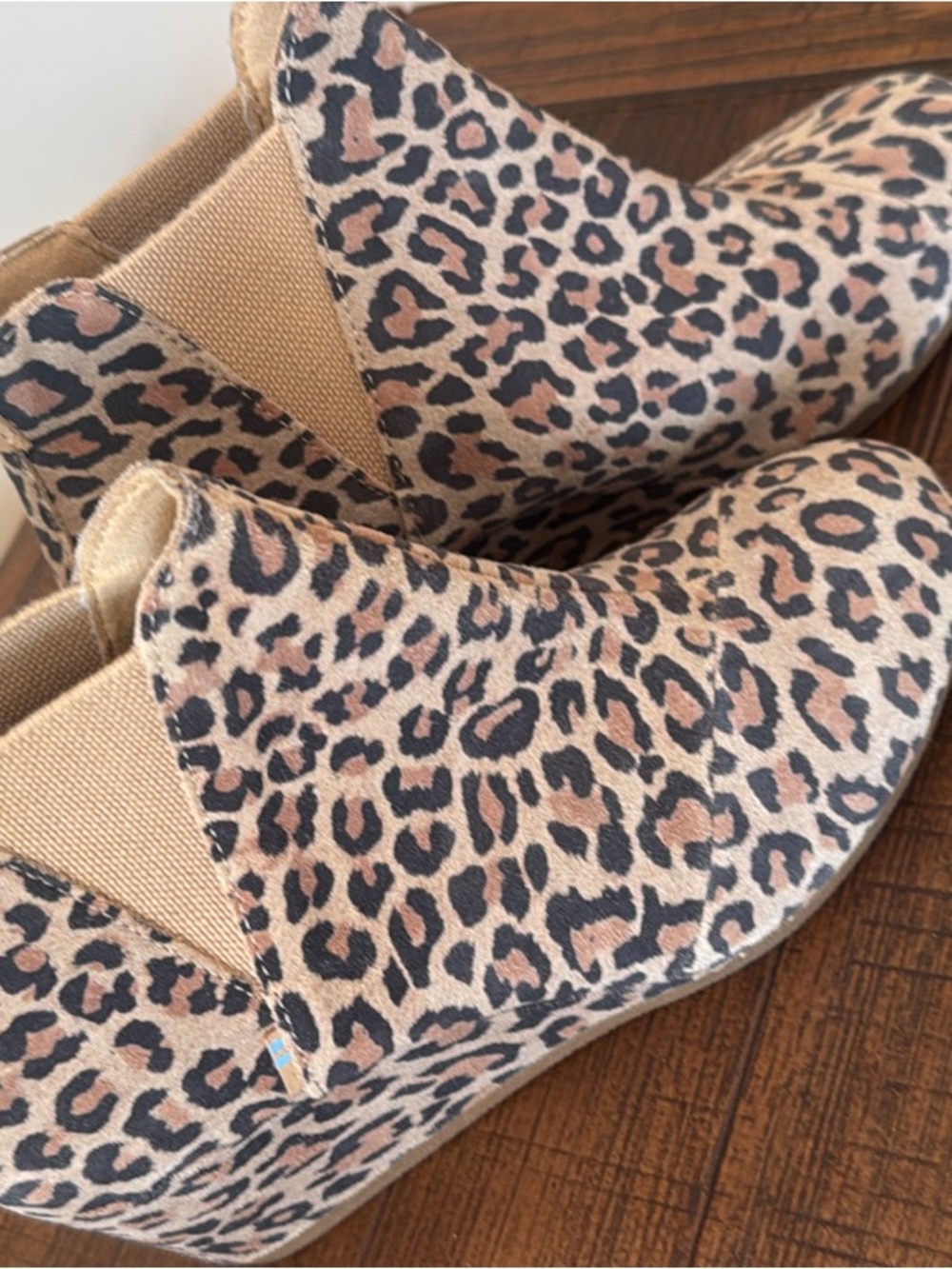 Toms Leopard Print Ankle Booties in Tan and Black